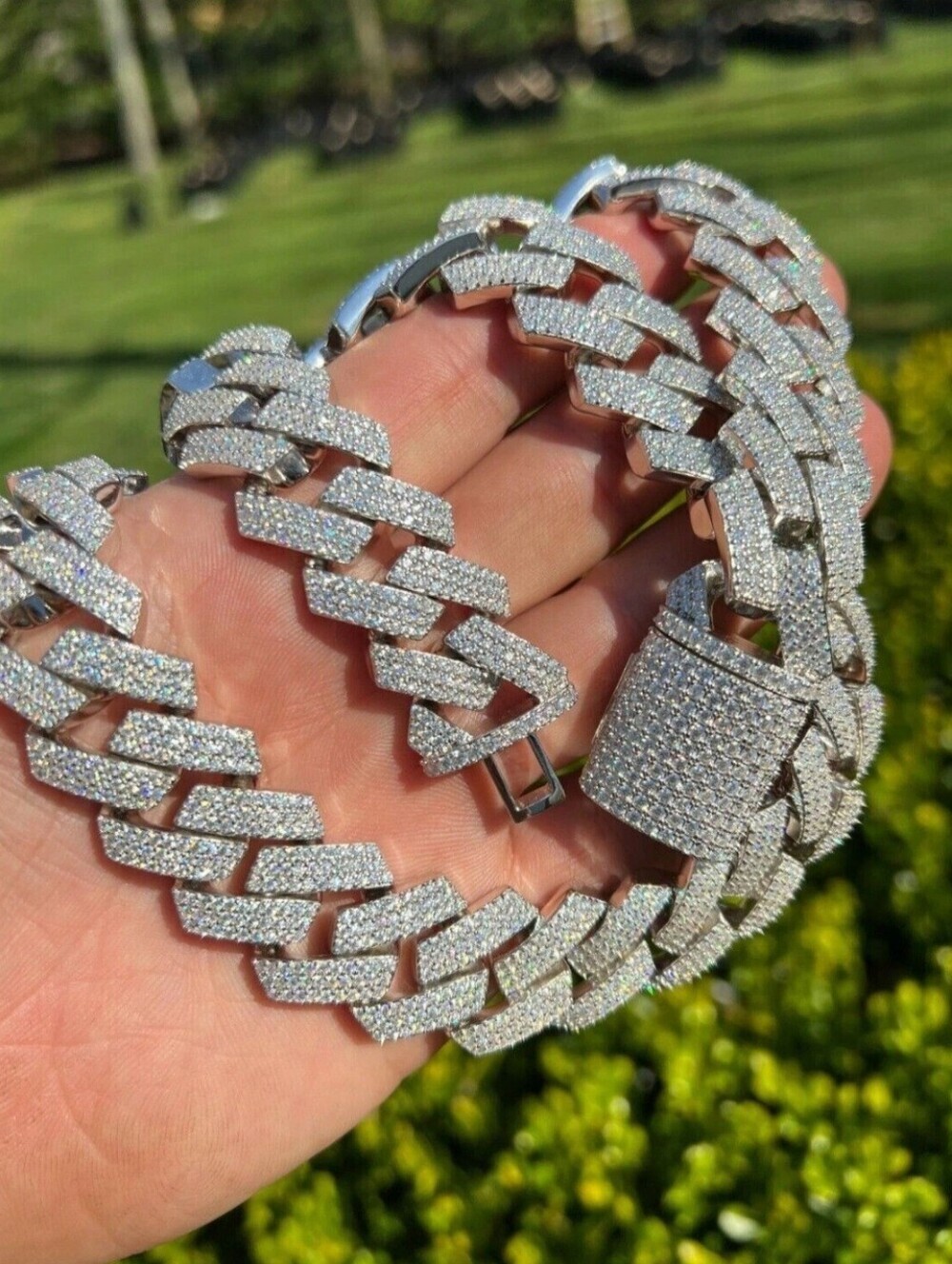 Iced Out 23 CT MOISSANITE Cuban Link Prong Chain Necklace 24mm / 24" Long - Picture 3 of 12